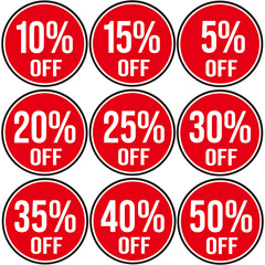 labels indicating the percentage of discount 