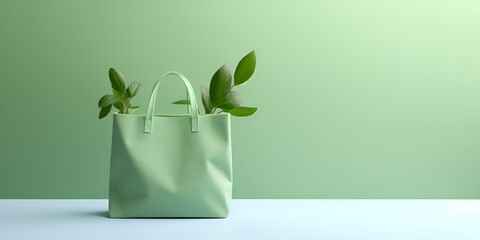 pastel green shopping bag nature green leaf ai generative