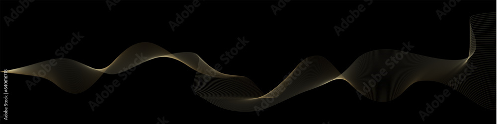 Poster Vector wave dynamic gold lines. Smooth curve Gold gradient color on black background. Luxury background for your design. Vector EPS 10