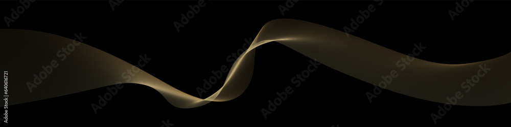 Poster Vector wave dynamic gold lines. Smooth curve Gold gradient color on black background. Luxury background for your design. Vector EPS 10