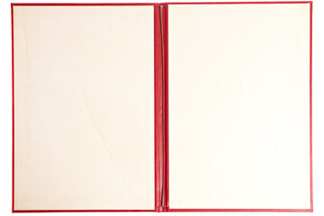 Open red leather note book isolated on white background