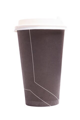 black disposable paper coffee cup with lid isolated on white background