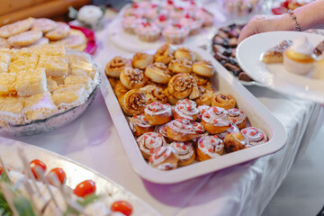 Dessert buffet close-up at a wedding
