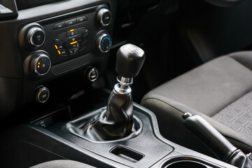 automatic transmission shift selector in the car interior. Closeup a manual shift of modern car...