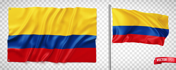 Vector realistic illustration of Colombian flags on a transparent background. - 640618393