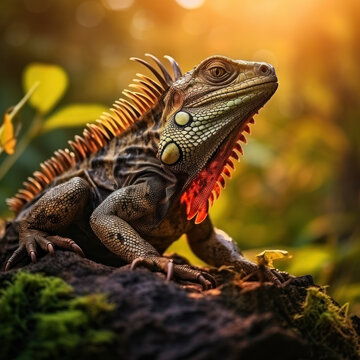 Iguana in its Natural Habitat, Wildlife Photography, Generative AI