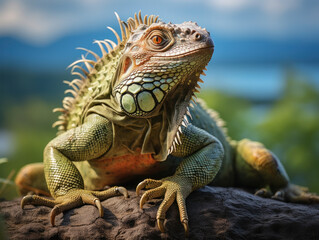 Obraz premium Iguana in its Natural Habitat, Wildlife Photography, Generative AI