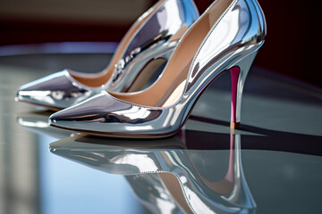 Bride's shoes captured in a reflection on a mirrored surface, symbolizing the depth and reflection of love, love  