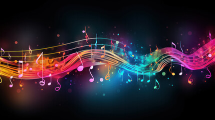 Colorful musical notes and sheet music, artistic illustration - obrazy, fototapety, plakaty