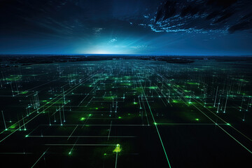 Fototapeta premium Future data by capturing drone images at night that collect information