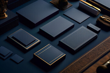 Luxury, consistent and opulent packaging and business card mock up compositions for branding - obrazy, fototapety, plakaty