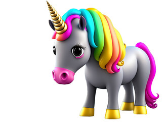 Cartoon unicorn with colorful mane and horn 