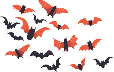 Set of cartoon orange black bat for Halloween holiday design elements concept.