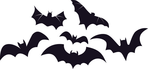 Set of cartoon black bat for Halloween holiday design elements concept.