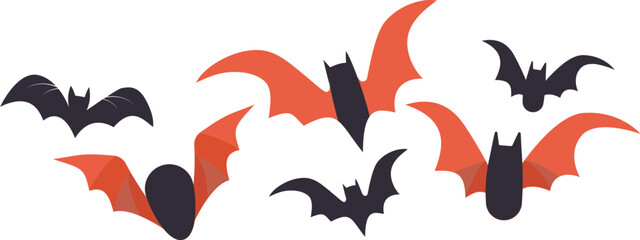 Set of cartoon orange black bat for Halloween holiday design elements concept.