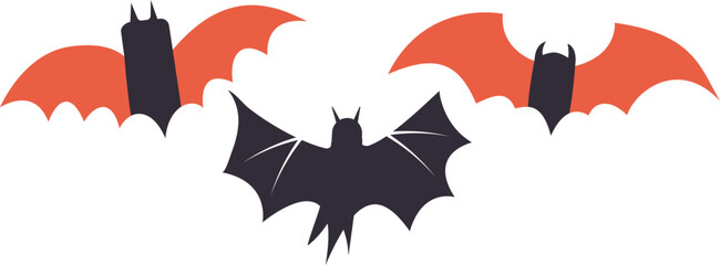 Set of cartoon orange black bat for Halloween holiday design elements concept.