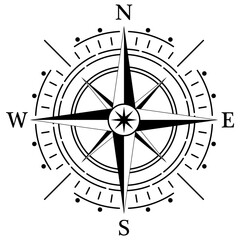 Kompass Rose Vektor mit vier Richtungen. Symbol für Marine-, Seefahrt - oder Trekking-Navigation oder zur Verwendung in eine Landkarte. Isolierter Hintergrund.