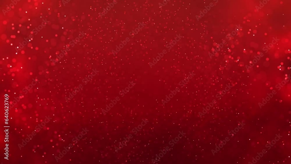Wall mural particles abstract background with bokeh on red background. futuristic glittering in space.