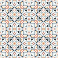 ceramic tiles in turkish style. Seamless colorful patchwork from Azulejo tiles. Portuguese and Spain decor. Islam, Arabic, Indian, Ottoman motif. Vector Hand drawn background 