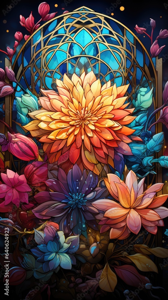 Poster background with colorful abstract flowers