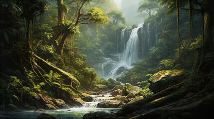 waterfall in the forest.Generative Ai