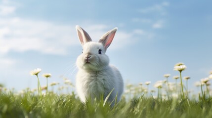 Fototapeta premium white rabbit on the grass