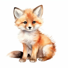 Zauberhaftes Fuchsjunge: Wasserfarbenzeichnung eines entz&uuml;ckenden Fuchswelpen, Generative AI
