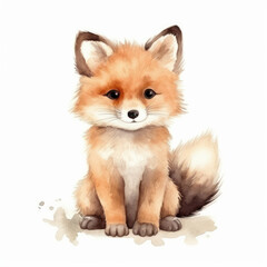 Zauberhaftes Fuchsjunge: Wasserfarbenzeichnung eines entzückenden Fuchswelpen, Generative AI