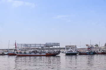 Egypt Summer Travel Village Idyll: Boats Along the Nile River's Small Port