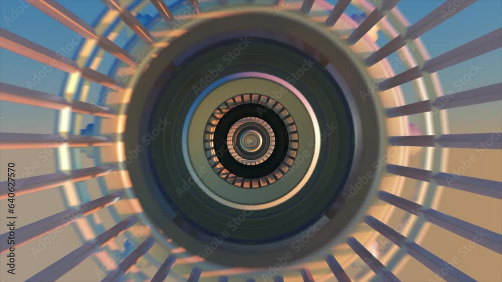 Poster spaceship or science lab animation seamless loop. sci-fi corridor. 3d render