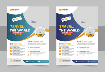 Modern business flyer design and brochure cover page template layout for travel agency