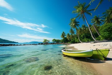 Idyllic retreat Tropical beach, palm tree, crystal sea   nature's paradise on an island