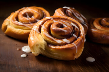 Obraz na płótnie Canvas Gooey Cinnamon Rolls, Fluffy Pastry with Cinnamon Swirls