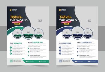 Travel poster or flyer pamphlet brochure design layout space for photo background, Multicolor Travel flyer template for travel agency