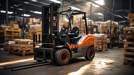 forklift in warehouse.Generative Ai