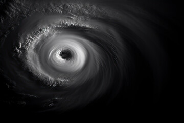 Large Hurricane, Cyclone or Typhoon, also known as a supercell, seen from space. Isolated on black to use at black matte overlay or chroma key.