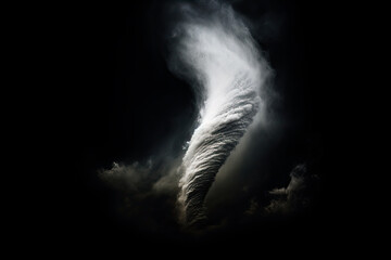 Large powerful Tornado whirlwind. Concept of storms, weather and destruction. Isolated on black for black matte overlay or chromakey background.