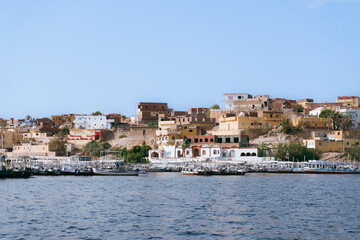 Egypt Summer Travel Tranquil Waterside Haven: Boats in a Nile River Village