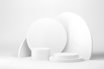 White 3d podium pedestal circle showcase empty display promo studio background vector