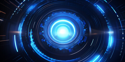 Fototapeta na wymiar Abstract technology digital futuristic blue glowing HUD circuit high tech on dark background generative Ai