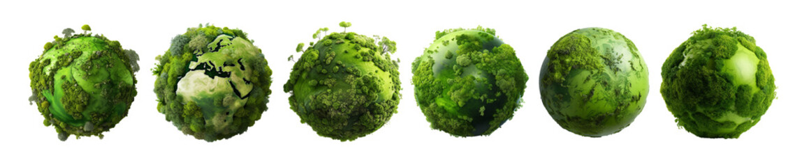 isolated illustrations of a green planets. Created with Generative AI