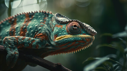 Beauty of chameleon panther, chameleon panther on branch, chameleon panther closeup.