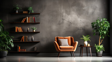 Generative ai illustration of Living room interior against concrete wall