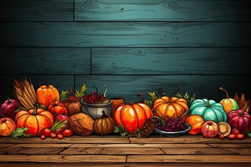 The colorful illustration of Thanksgiving holiday foods and items. Studio light. Generative Ai. 