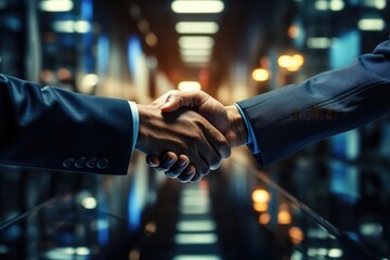 Business partnership meeting concept. Image businessmans handshake. Successful businessmen handshaking after good deal. Generative AI