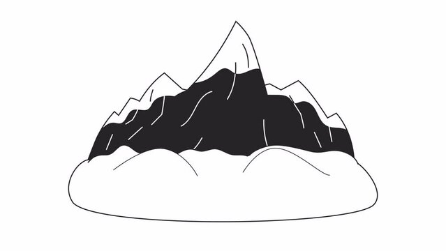 Slip avalanche natural disaster bw cartoon animation. Snowslide from mountains. Winter mountain snow 4K video motion graphic. Hazard 2D monochrome line animated scene isolated on white background