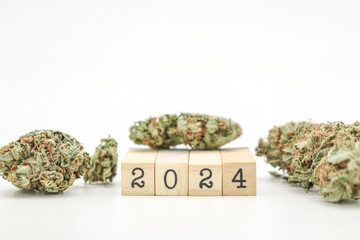 2024 new year on cubes with cannabis buds