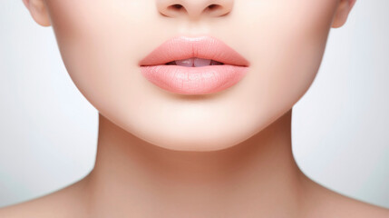 Sexy pink lips close up. Beautiful Perfect Makeup. Lip augmentation concept