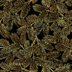 Seamless pattern with fir branches. Christmas and New Year background. - 640632573