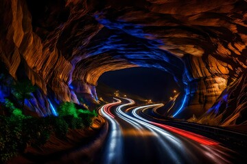Embark on a mesmerizing journey as you enter this beautiful, super realistic highway tunnel emerging from a breathtaking hill